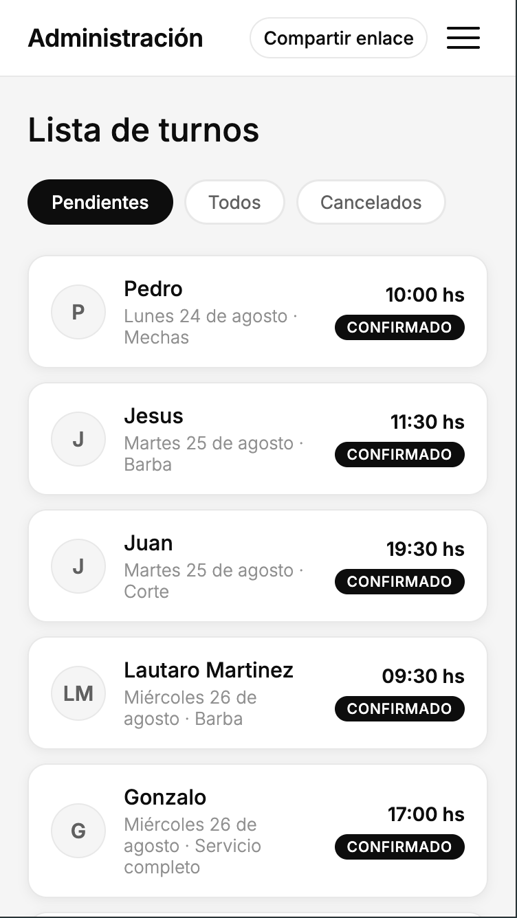 Panel de administración de Turnosoftware, vista 3