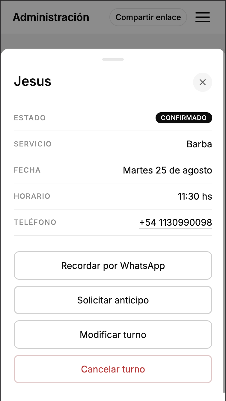 Panel de administración de Turnosoftware, vista 4