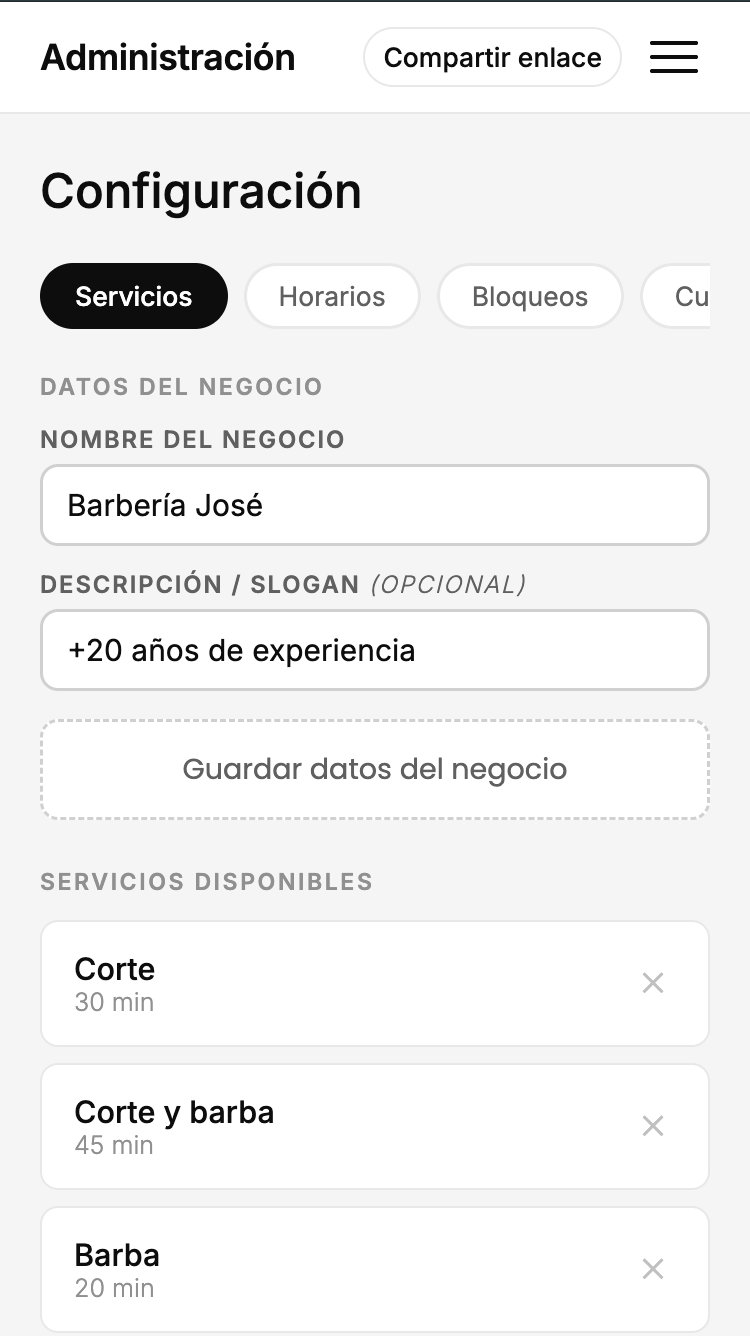 Panel de administración de Turnosoftware, vista 5